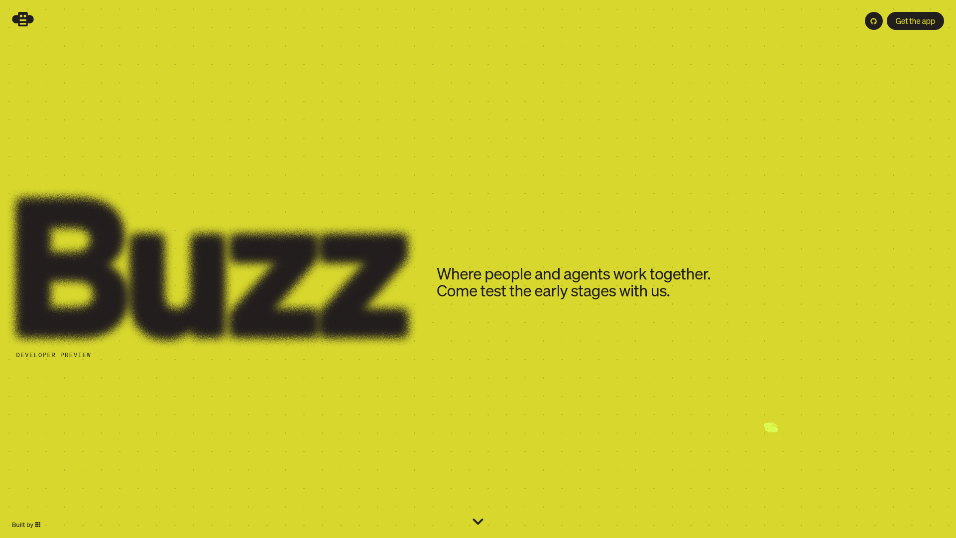 Buzz.xyz home page: "Where people and agents work together"