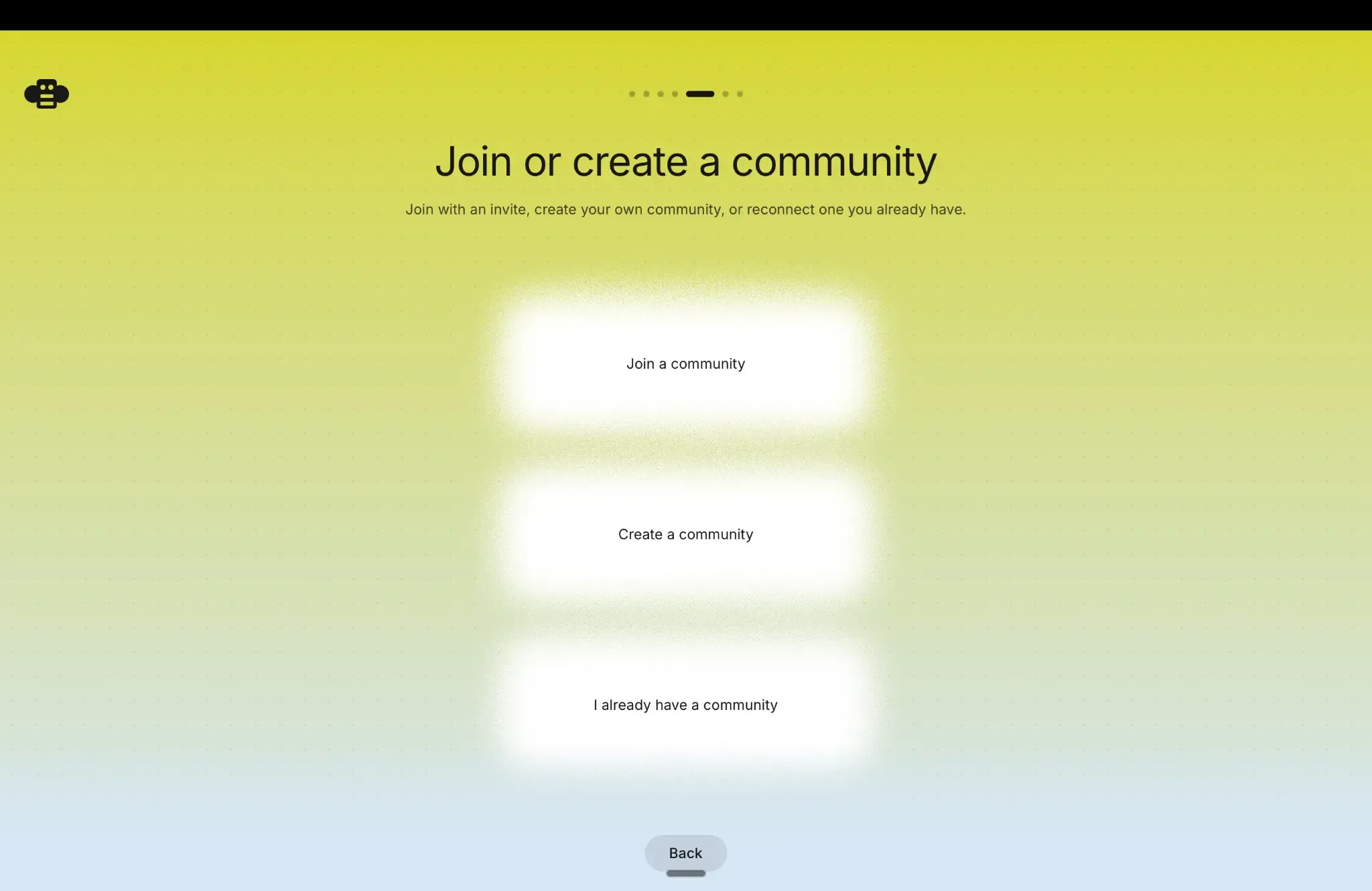 Buzz community options: join, create, or reconnect