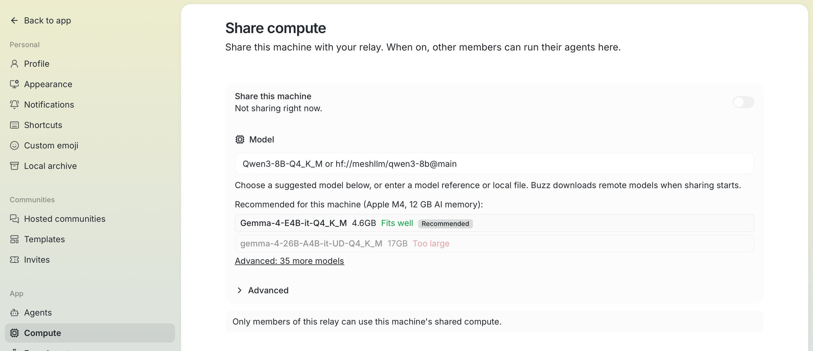 Shared compute settings in Buzz